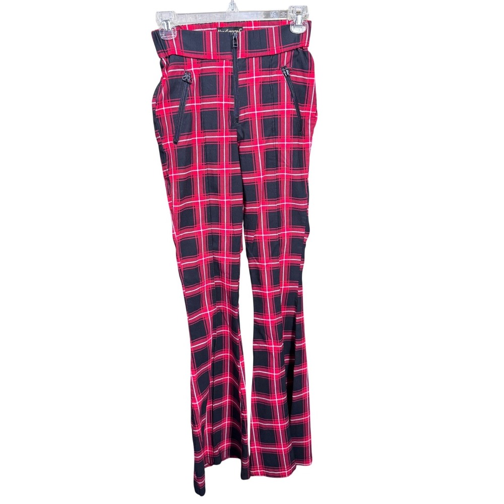 Y2K Vintage Like An Angel Red Black Plaid Flare Pants Punk Prep Size‎ X-Small